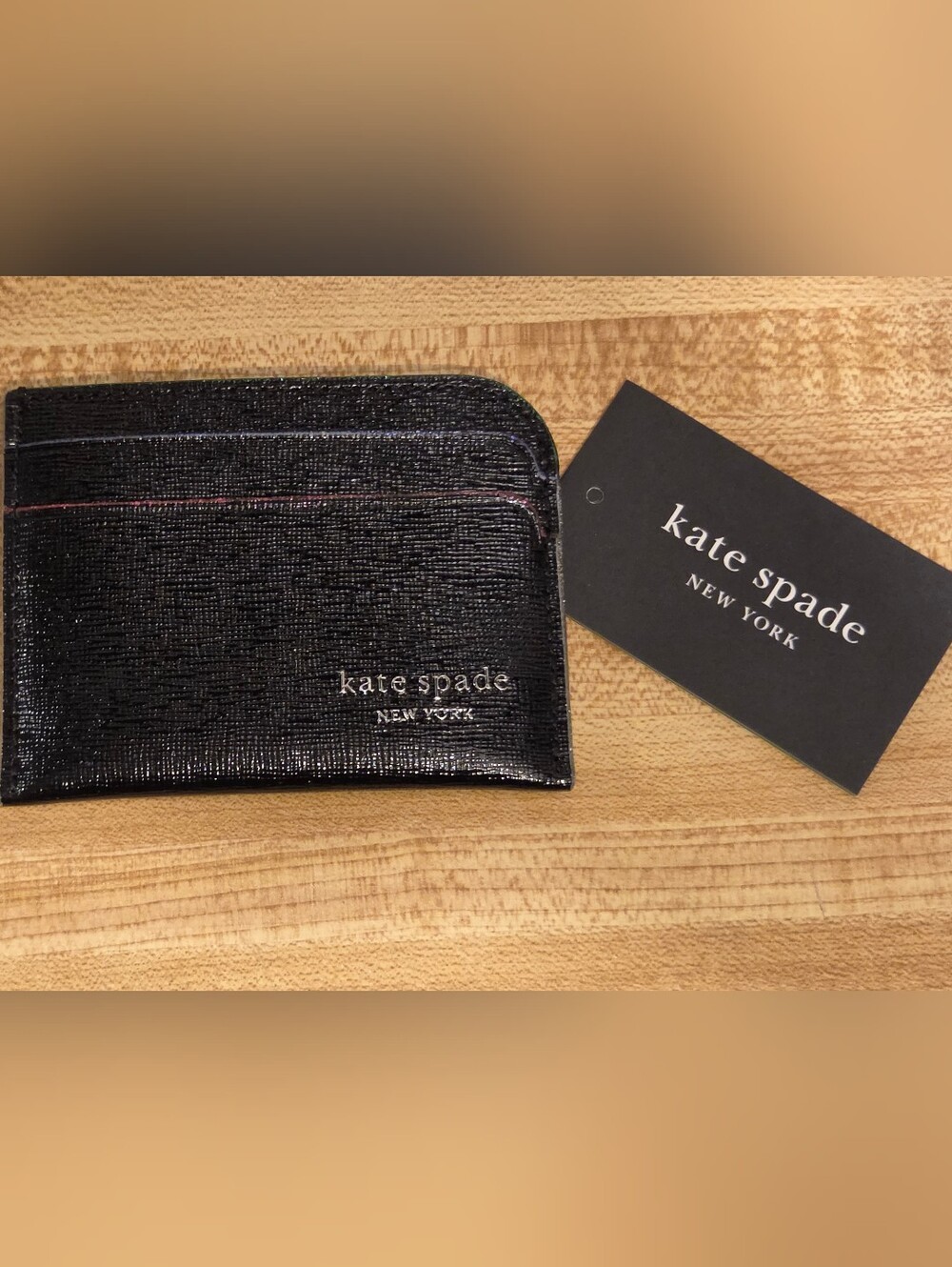 Kate Spade NWT Black Patent Rainbow Trimmed Edged Card Holder